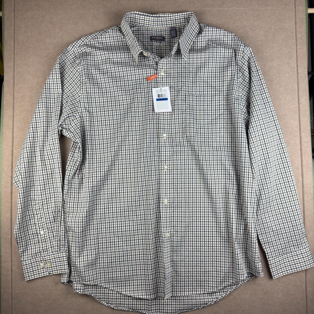 Van Heusen Traveler Men XL Plaid Button Down Shirt Stretch Non Iron Classic